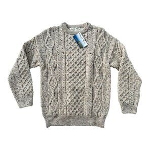 Aran Mor Cable Knit Wool Sweater Skiddaw Beige ( M )